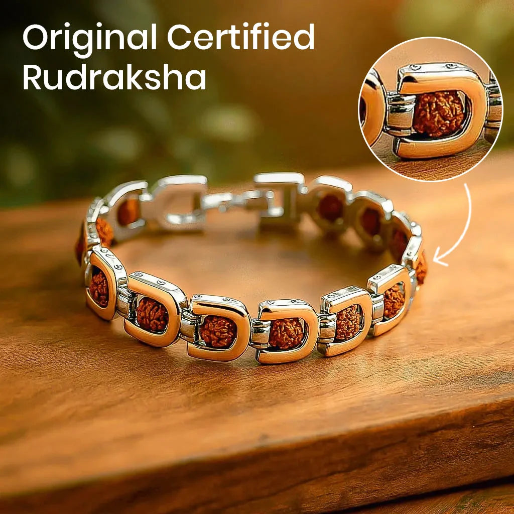 24K Gold Plated Dual Tone 5 Mukhi Original Rudraksh Bracelet with 1 Year Colour Warranty