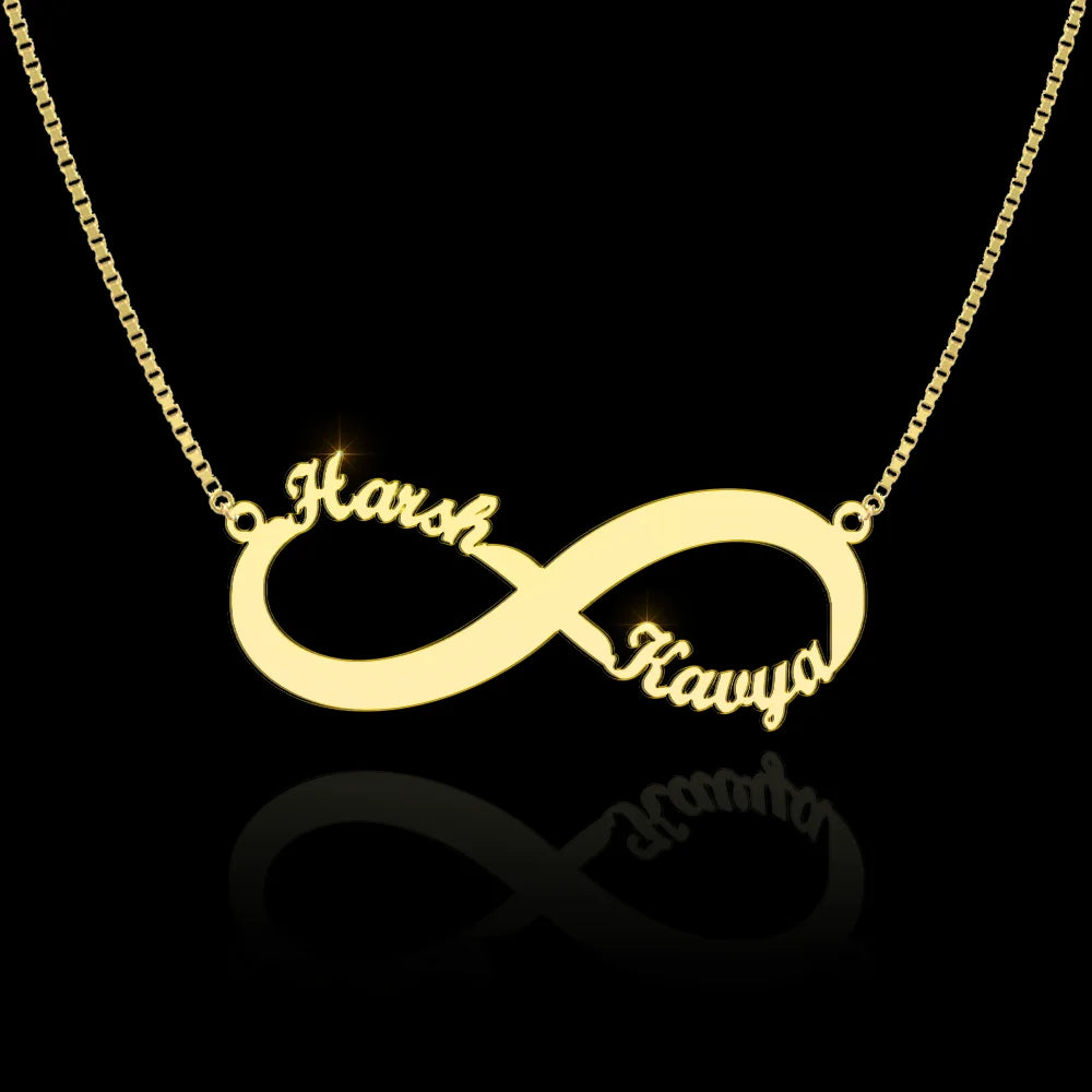 24K Gold Plated Personalize Couple Name in Infinity Design Necklace