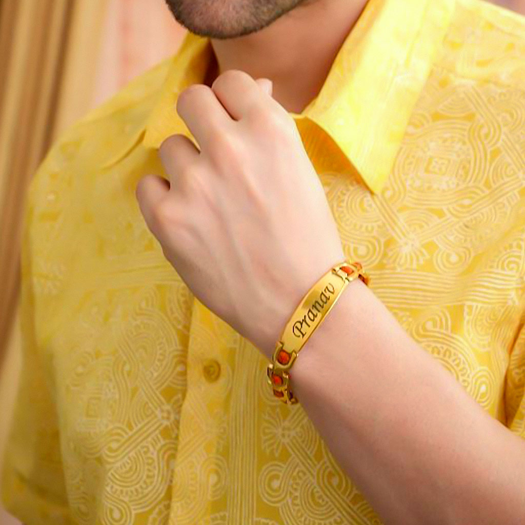 Personalized 24K Gold Plated Rudraksha Name Bracelet