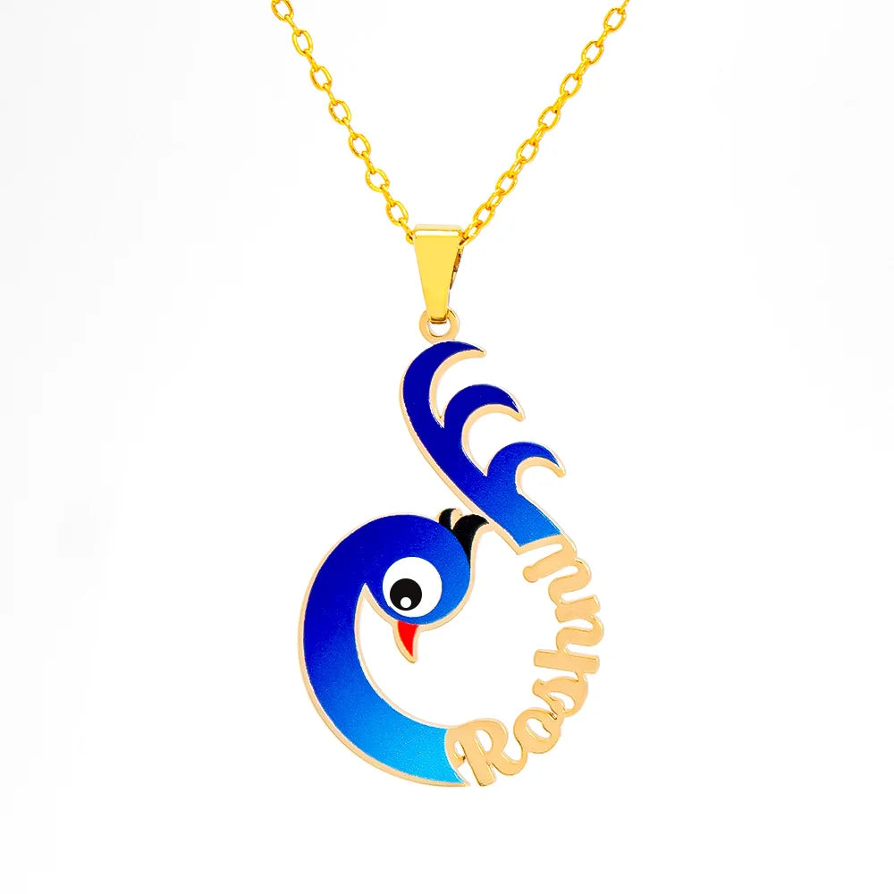 24K Gold Plated Personalize Peacock With Name Necklace