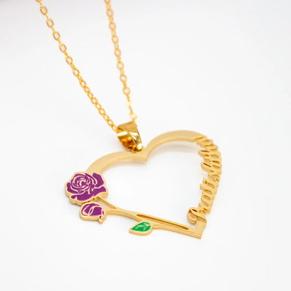 24K Gold Plated Personalize Dainty Name with Vintage Flower Heart Necklace