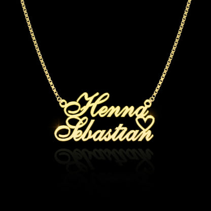 24K Gold Plated Personalize Couple Name With Hallow Heart Necklace