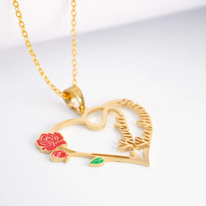 24K Gold Plated Personalize Couple Name with Vintage Flower Heart Necklace