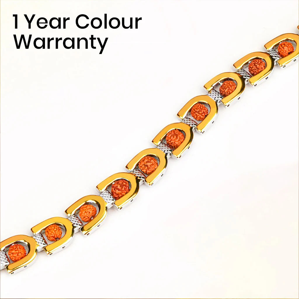 24K Gold Plated Dual Tone 5 Mukhi Original Rudraksh Bracelet with 1 Year Colour Warranty