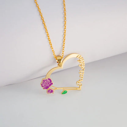 24K Gold Plated Personalize Dainty Name with Vintage Flower Heart Necklace