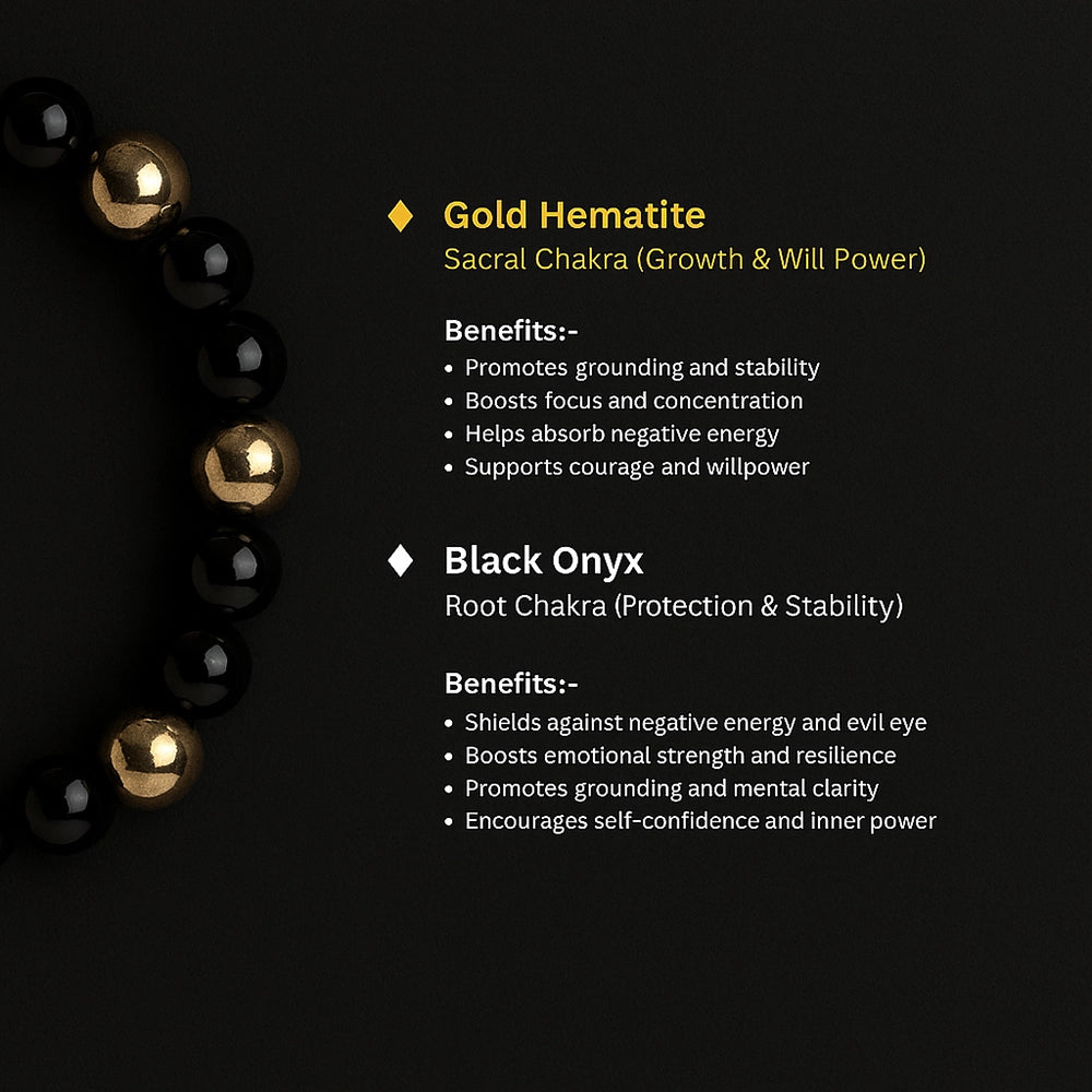 Personalized Black Onyx & Goldstone Bracelet | Lab Certified & Certified | Unisex