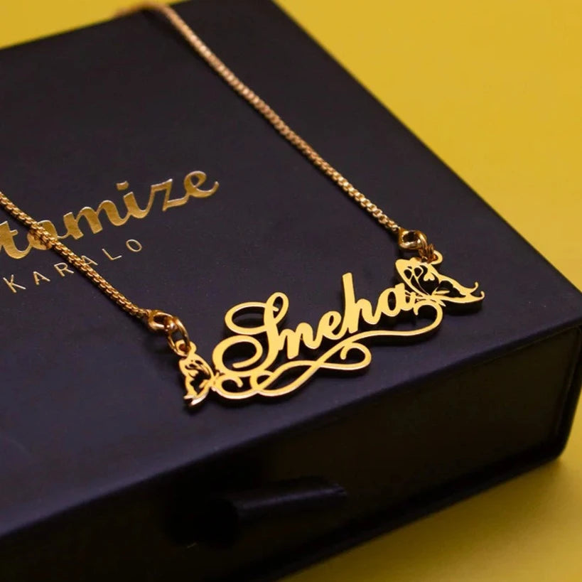 24K Gold Plated Personalize Single Name With Butterflies Necklace ...
