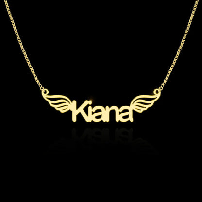 24K Gold Plated Personalize Name With Flying Wings Necklace