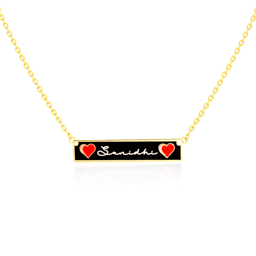 24K Gold Plated Personalize Double Heart Enamel Name Necklace