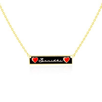 24K Gold Plated Personalize Double Heart Enamel Name Necklace