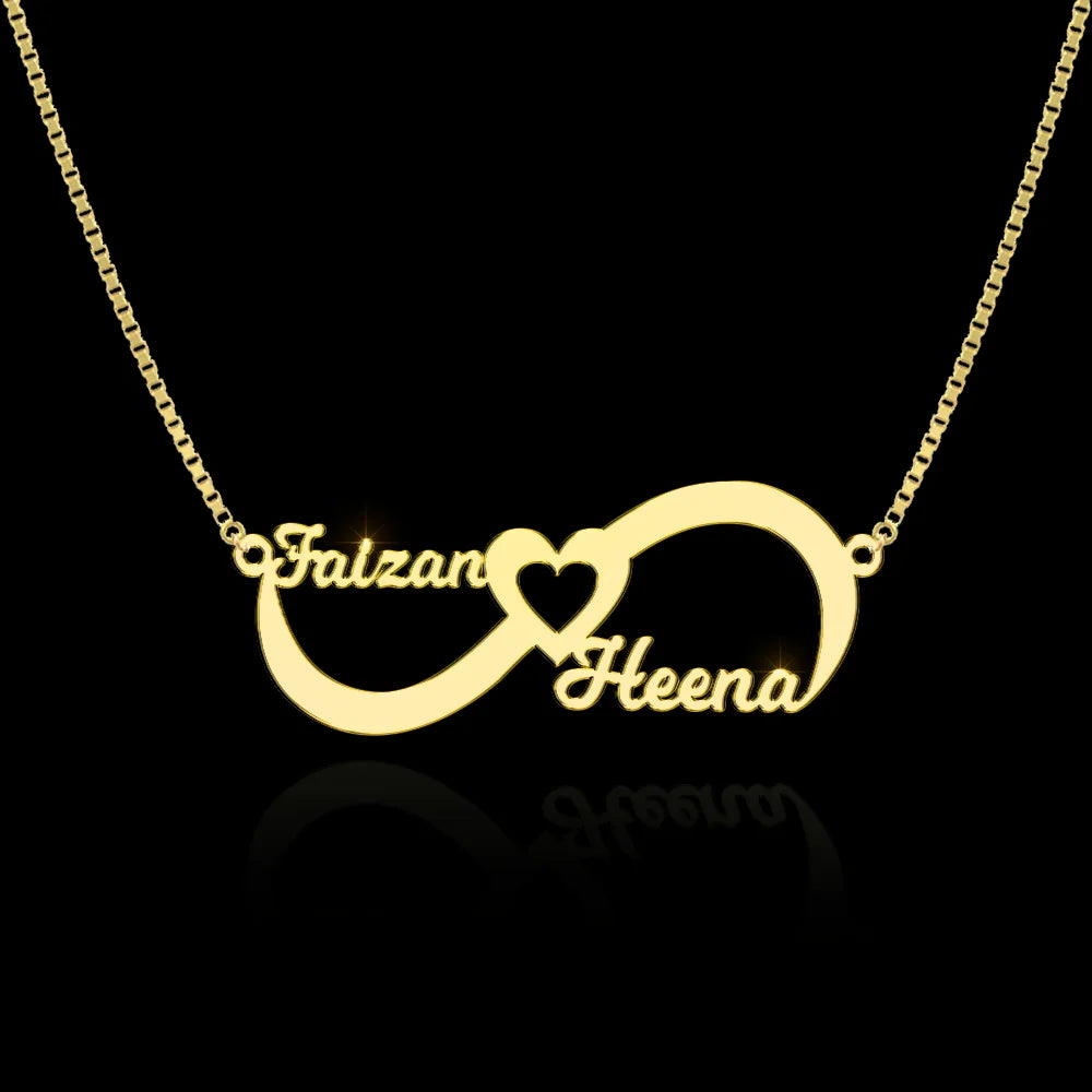 24K Gold Plated Personalize Couple Name With Infinity Heart Necklace