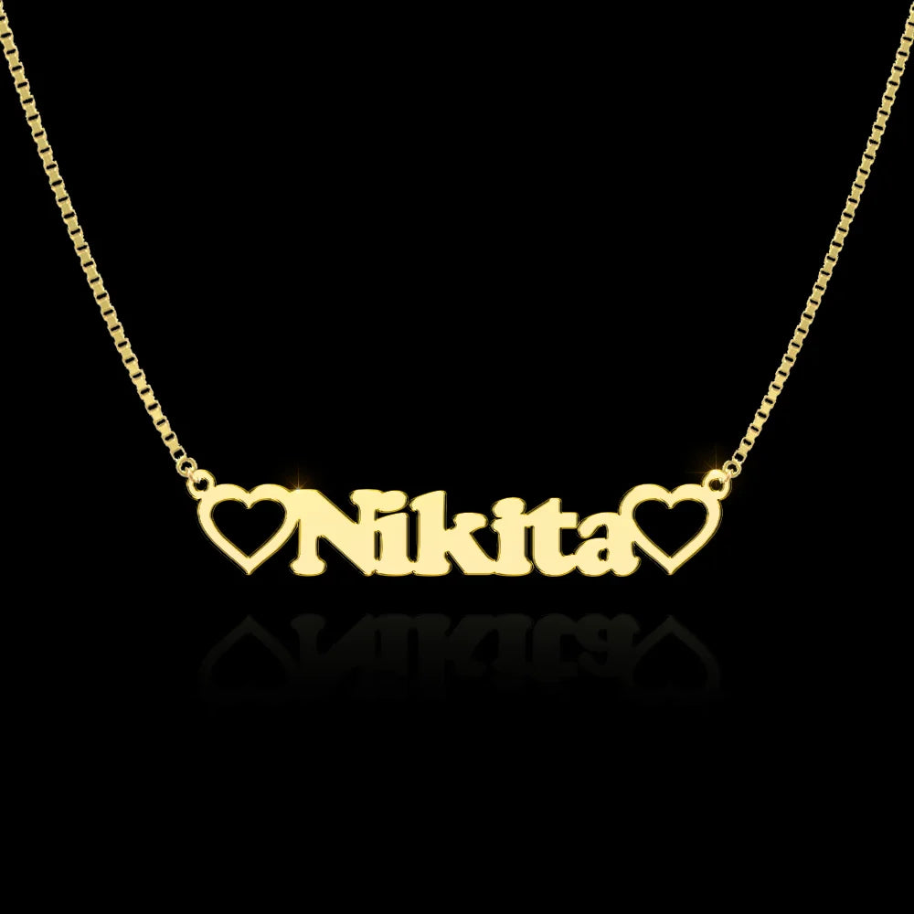 24K Gold Plated Personalize Name With Open Hearts Necklace