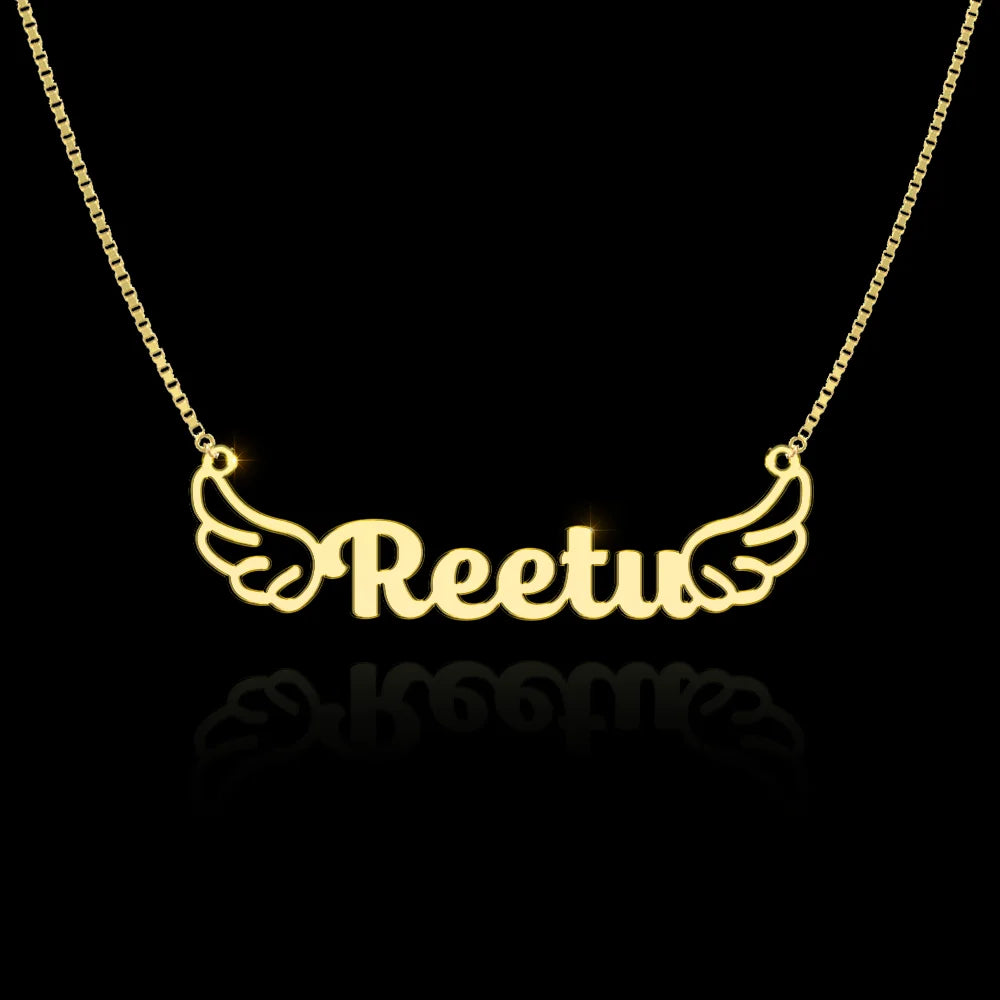 24K Gold Plated Personalize Name With Open Wings Necklace