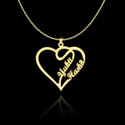 24K Gold Plated Personalize Couple Name In Heart Shape Necklace