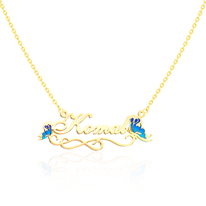 24K Gold Plated Personalize Enamel Butterfly Design Name Necklace