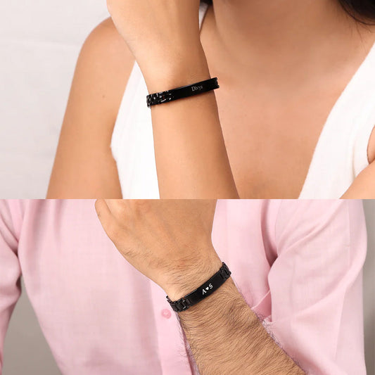 Personalize Couple Name Black Bracelet