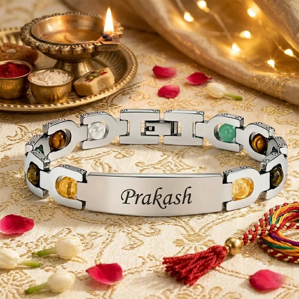 Personalized Money Magnet Silver Bracelet Style Rakhi | Lab Tested & Certified
