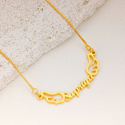 24K Gold Plated Personalize Name With Open Wings Necklace