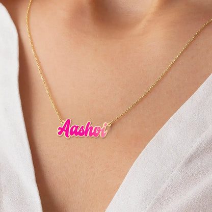 24K Gold Plated Personalize Gradient Colour Enamel Name Necklace