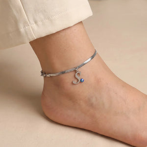 Personalized Initial Anklet with Evil Eye Charm & Heart Extension