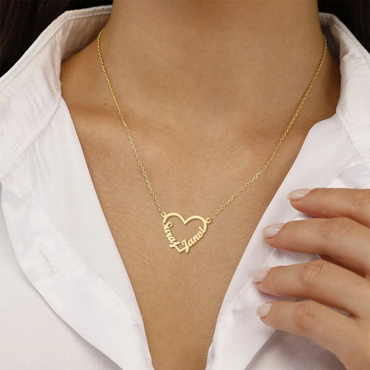 24K Gold Plated Personalize Couple Name In Heart Shape Necklace