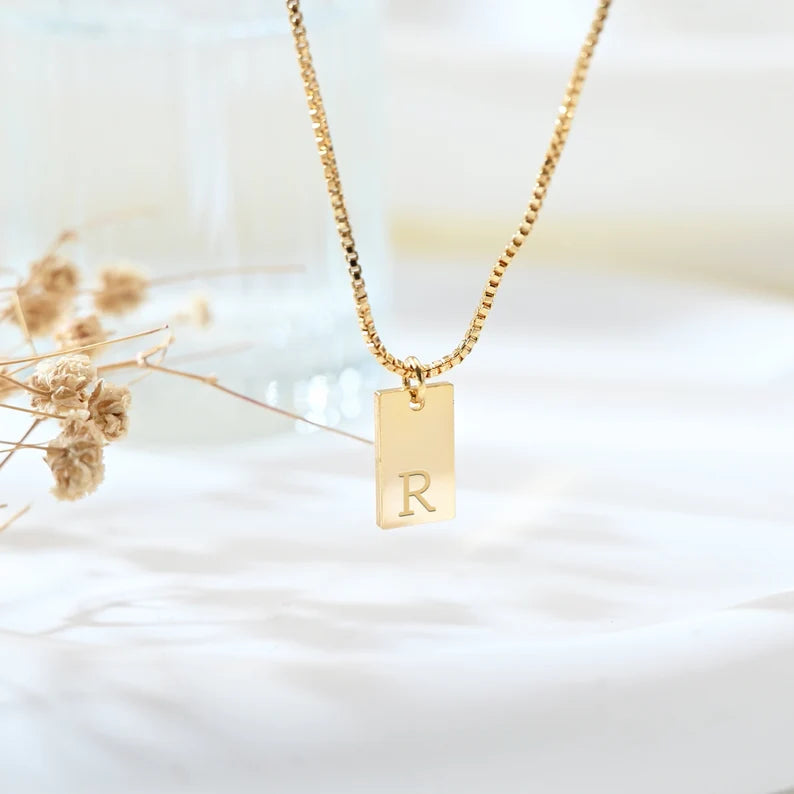 24K Gold Plated Personalize Engrave First Alphabet Necklace