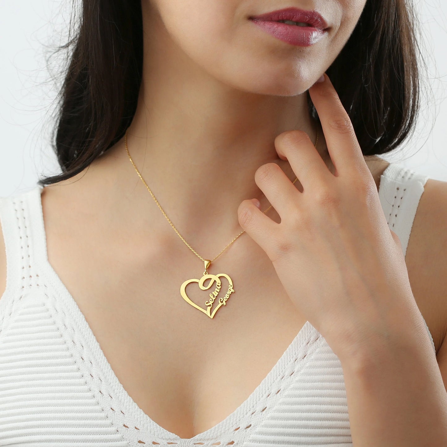 24K Gold Plated Personalize Couple Name In Heart Shape Necklace