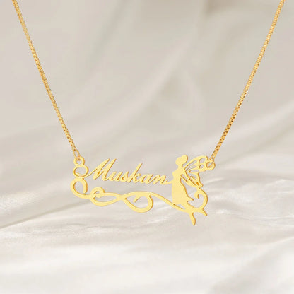 24K Gold Plated Personalize Name With Dream Fairy Necklace