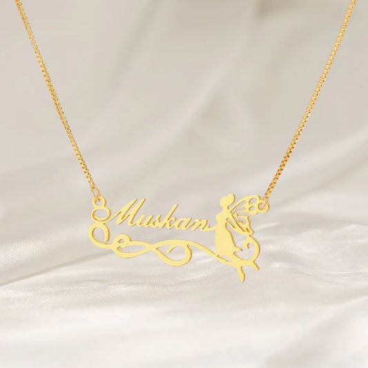 24K Gold Plated Personalize Name With Dream Fairy Necklace