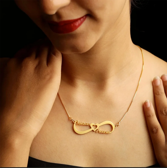 24K Gold Plated Personalize Couple Name With Infinity Heart Necklace