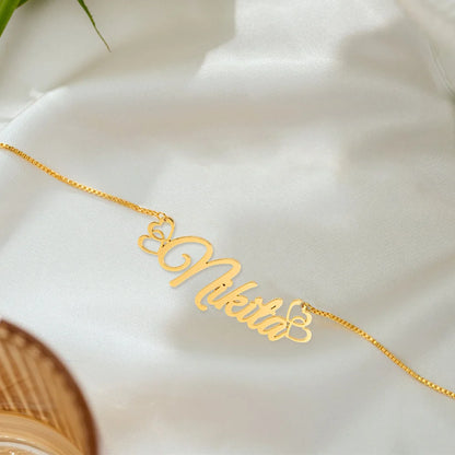 24K Gold Plated Personalize Name With Hallow Hearts Necklace