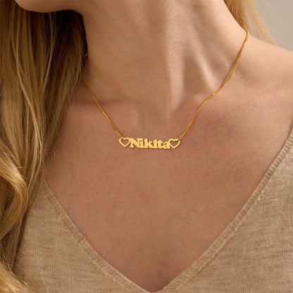 24K Gold Plated Personalize Name With Open Hearts Necklace