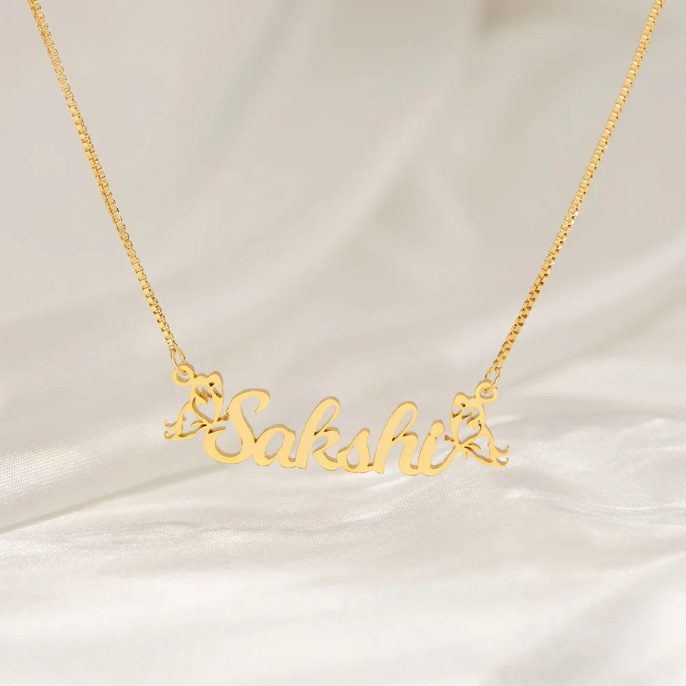 24K Gold Plated Personalize Name With Double Butterfly Necklace