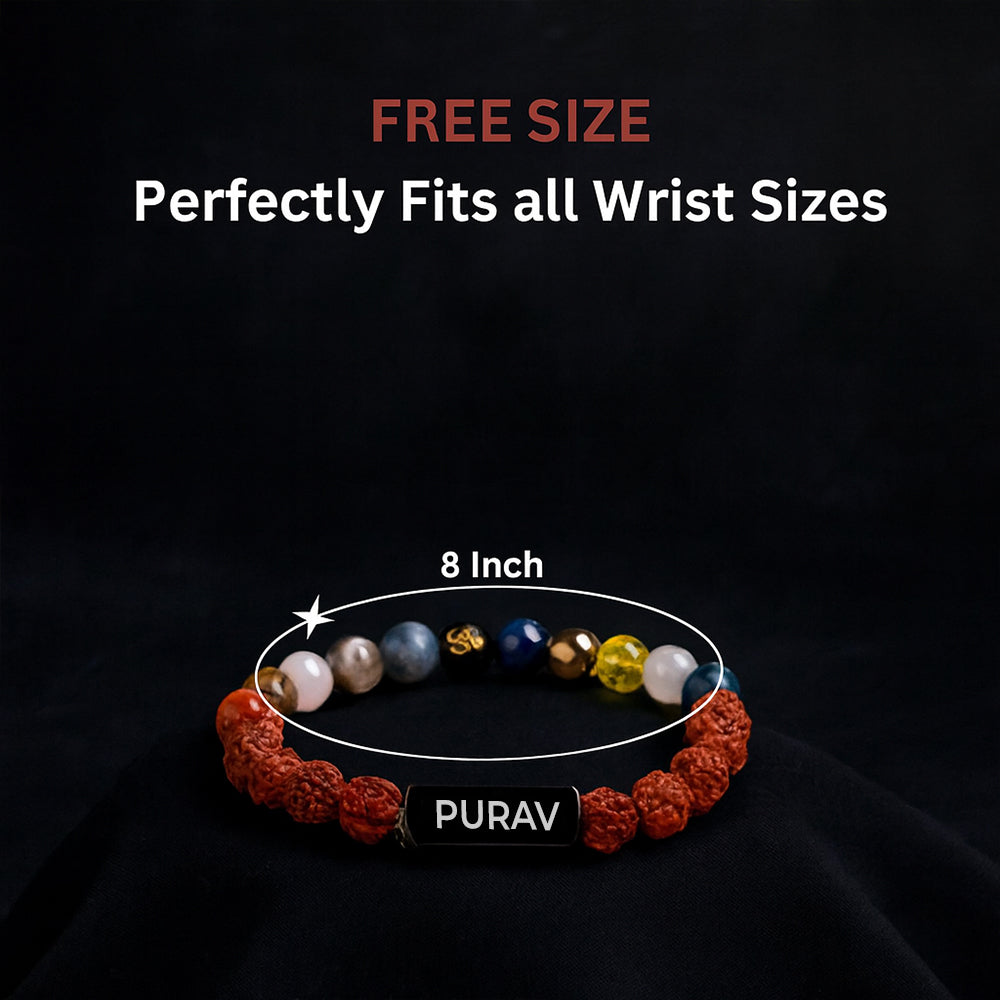 Personalized Trinetra Rudraksha 11 Chakra Bracelet | Lab Certified & Certified | Unisex