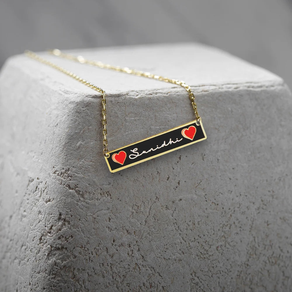 24K Gold Plated Personalize Double Heart Enamel Name Necklace