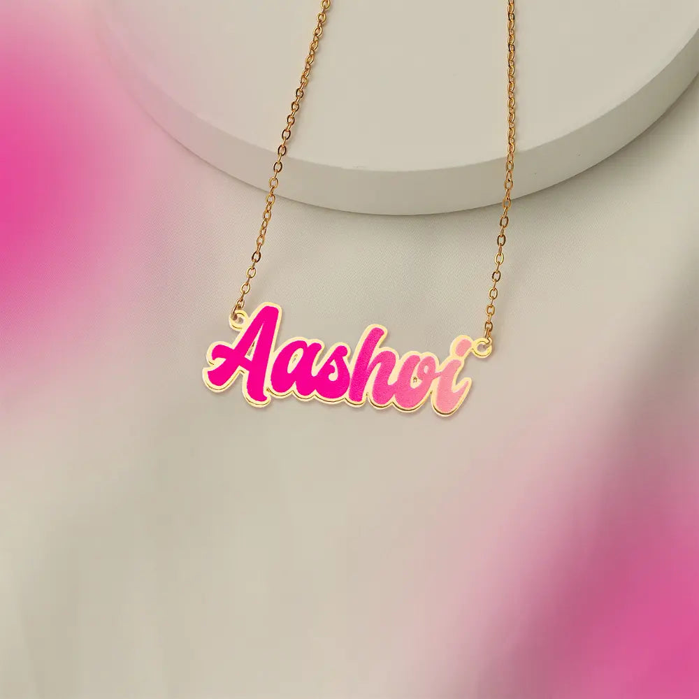 24K Gold Plated Personalize Gradient Colour Enamel Name Necklace