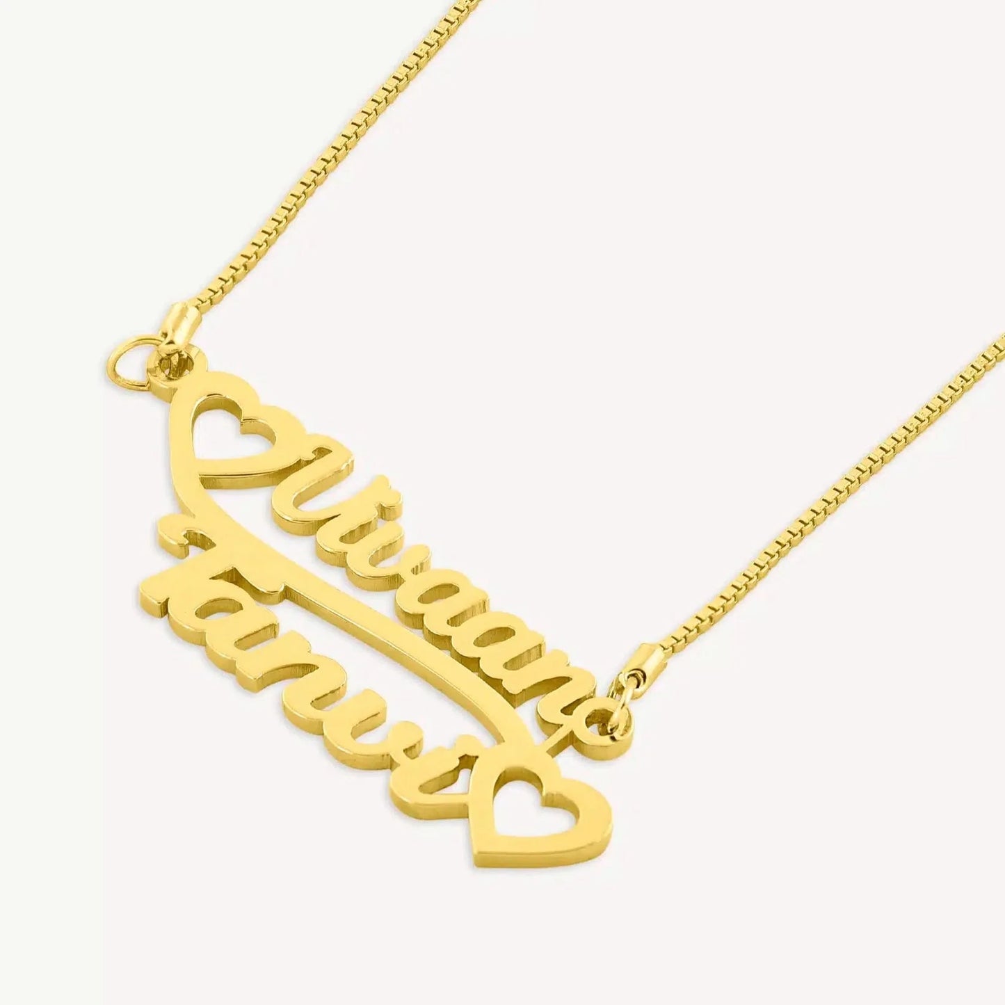 24K Gold Plated Personalize Couple Name With Double Heart Necklace