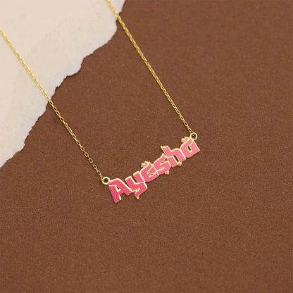 24K Gold Plated Personalize English Arabic Style Enamel Name Necklace