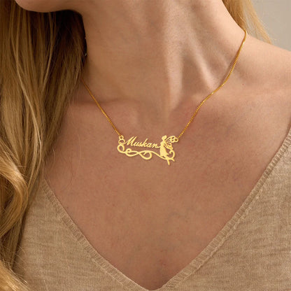 24K Gold Plated Personalize Name With Dream Fairy Necklace