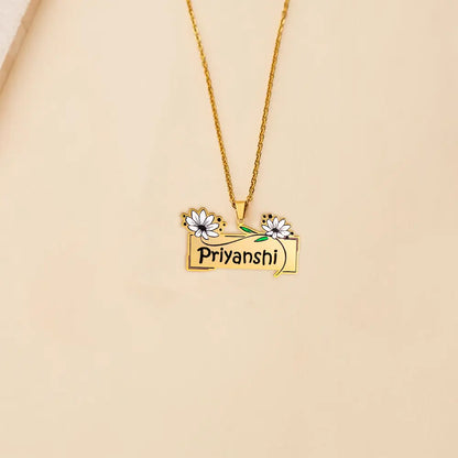 24K Gold Plated Personalize Daisy Flowers Enamel Eith Engrave Your  Name Necklace