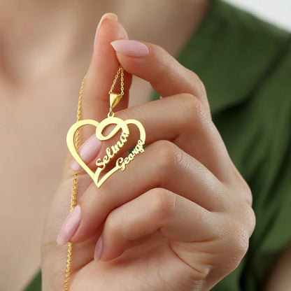 24K Gold Plated Personalize Couple Name In Heart Shape Necklace