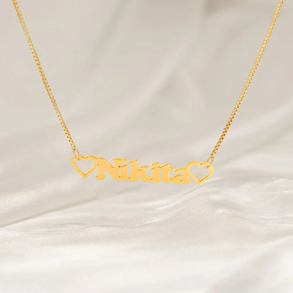 24K Gold Plated Personalize Name With Open Hearts Necklace