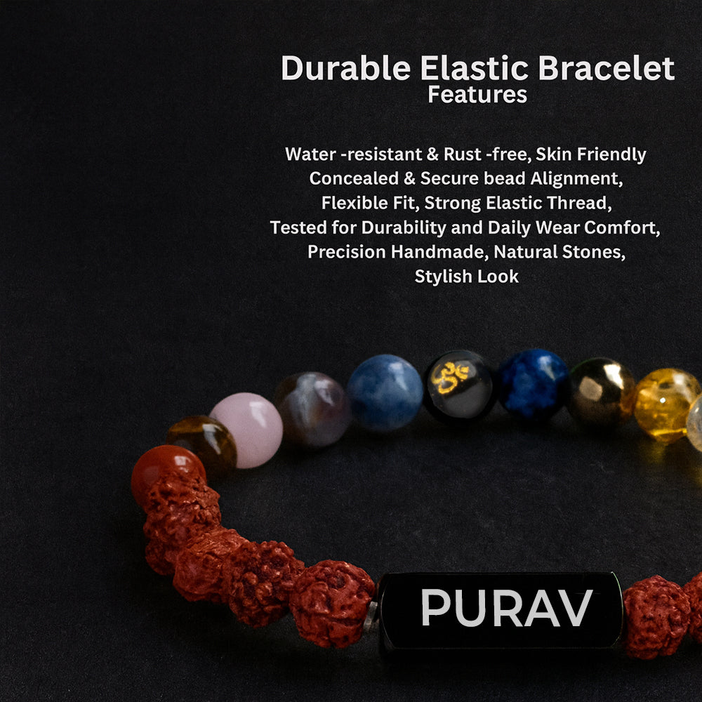 Personalized Trinetra Rudraksha 11 Chakra Bracelet | Lab Certified & Certified | Unisex