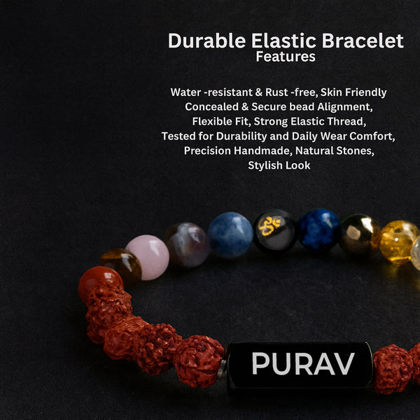 Personalized Trinetra Rudraksha 11 Chakra Bracelet | Lab Certified & Certified | Unisex