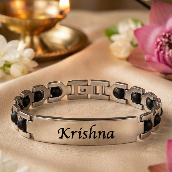 Personalized Karungali Name Bracelet Style Rakhi | Lab Tested & Certified | 1 Year Color Warranty