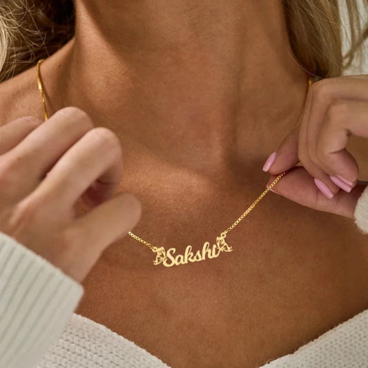 24K Gold Plated Personalize Name With Double Butterfly Necklace