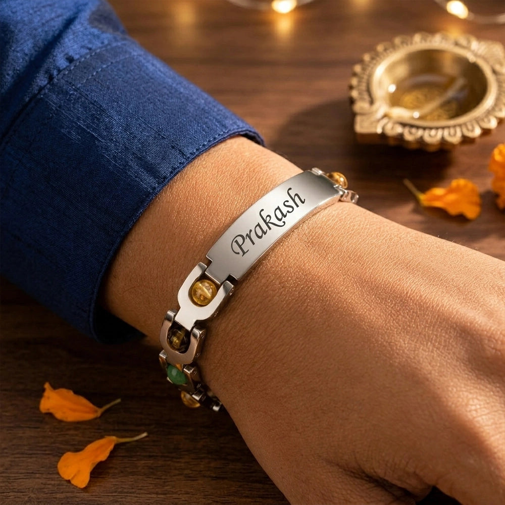 Personalized Money Magnet Silver Bracelet Style Rakhi | Lab Tested & Certified