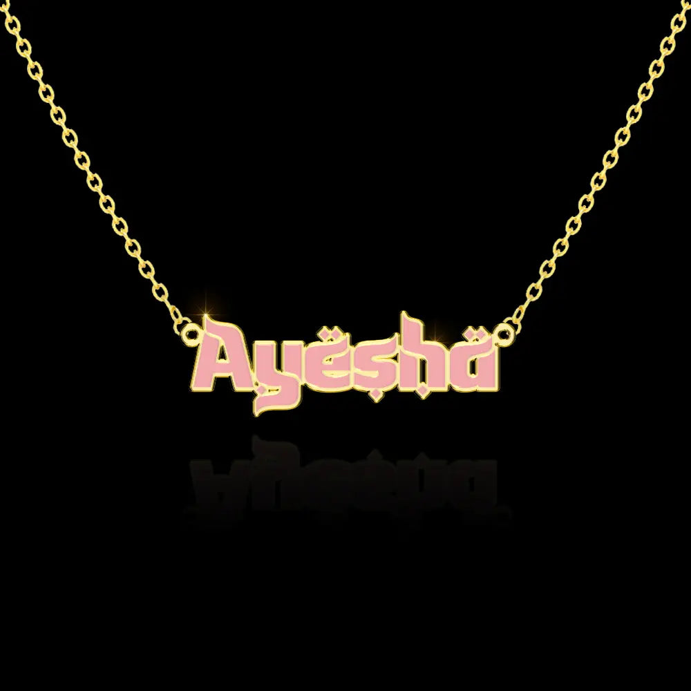 24K Gold Plated Personalize English Arabic Style Enamel Name Necklace