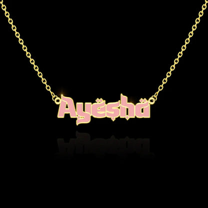 24K Gold Plated Personalize English Arabic Style Enamel Name Necklace