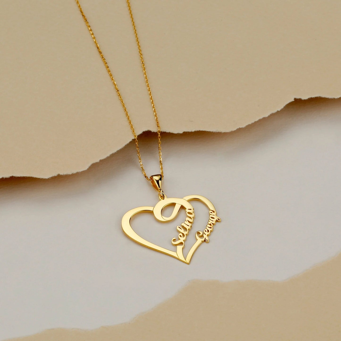 24K Gold Plated Personalize Couple Name In Heart Shape Necklace